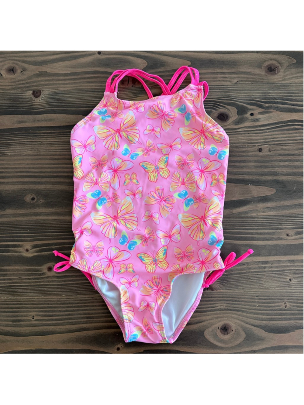 Girls Berkley Jensen Butterfly Swimsuit Size 7 Pink One Piece Criss Cross Back
